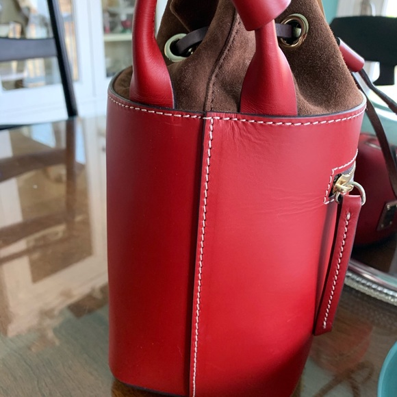 Dooney & Bourke Red Leather/Brown Suede Bag - Picture 2 of 8